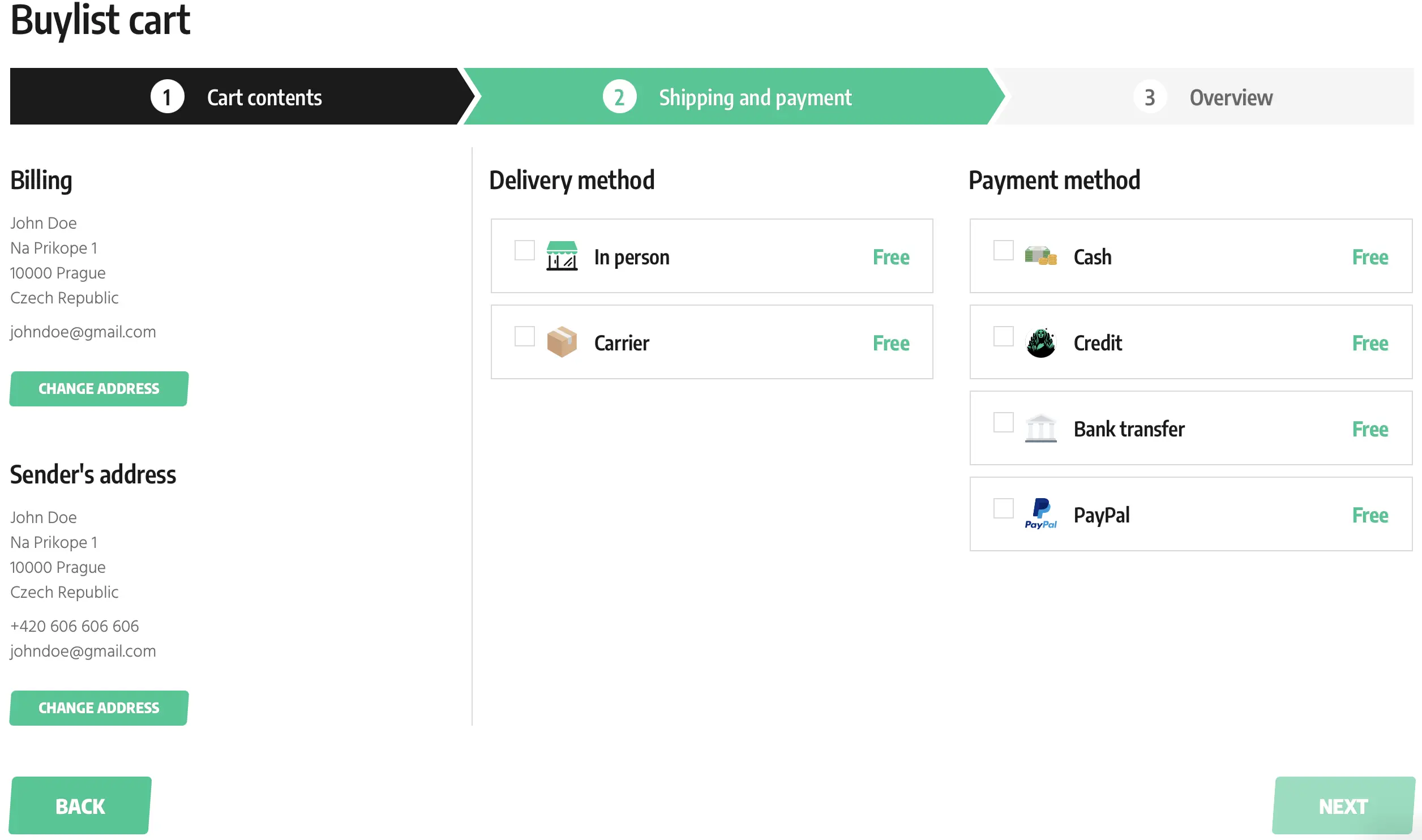 Choose delivery and payment method