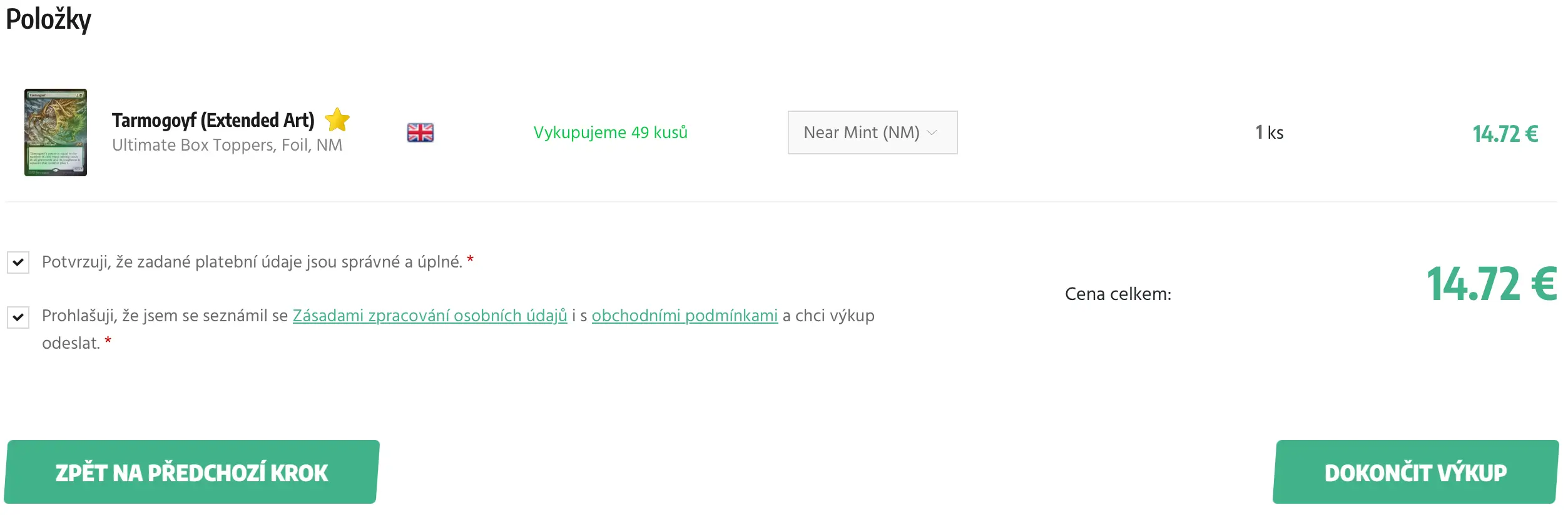 Zkontrolujte a potvrďte výkup