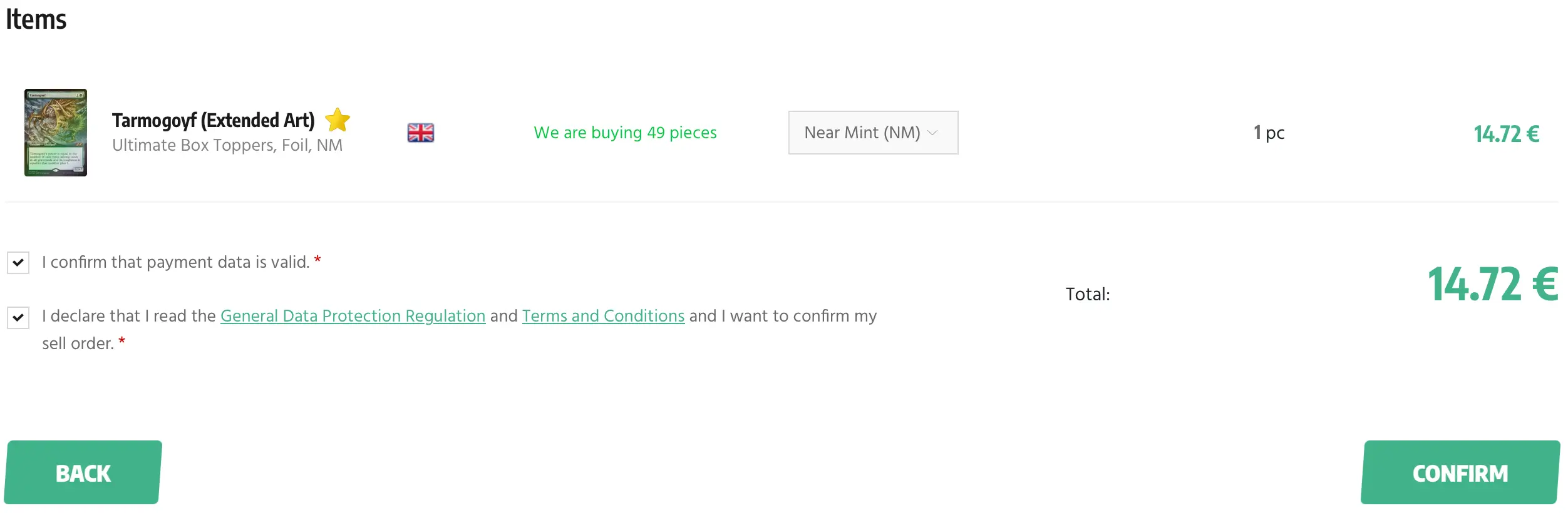 Check if everything is in order and confirm the sell order