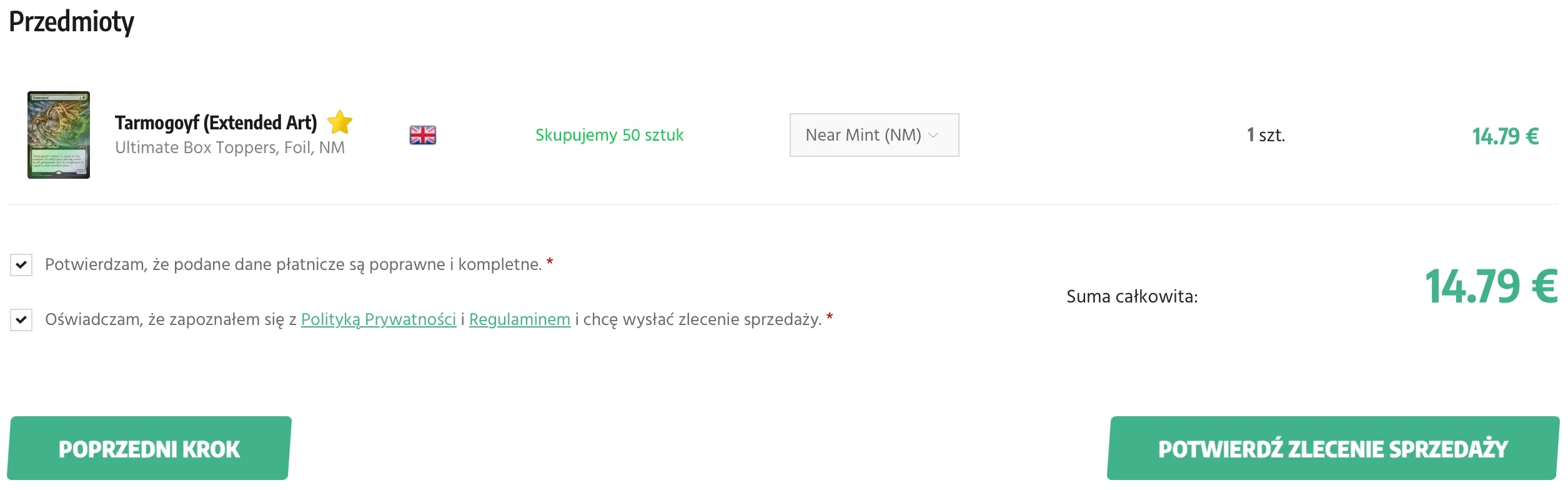 Check if everything is in order and confirm the sell order